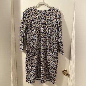 J.Mclaughlin Catalyst Dress Navy/Orange Peacock Feather Catalina Cloth Pocket XL